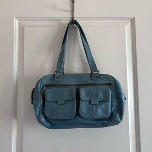 Fossil blue leather shoulder bag EUC